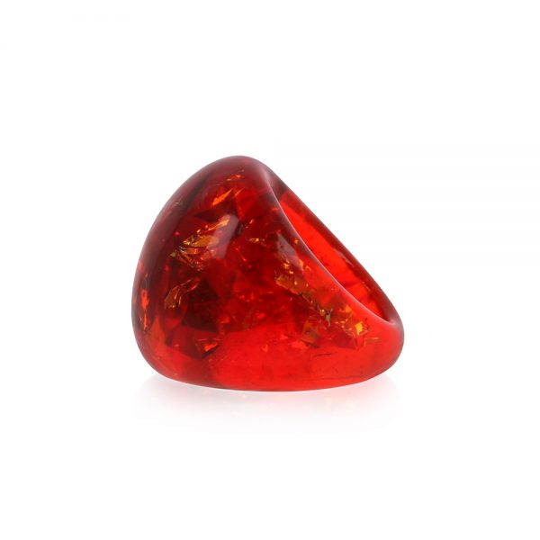 Inel din rășină epoxidică culoare roșu de rubin și ardei roșu chili cu reflexii aurii, bijuterie handmade unicat