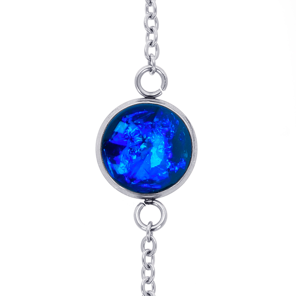 brățară metalică inox oțel chirurgical din rășină epoxidică transparentă cu albastru electric, albastru regal, bijuterie pentru rochie albastră handmade unicat