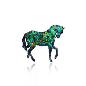 Broșă ac de siguranță, bijuterie unicorn, verde smarald, reflexii arămii, arămiu cald, insignă verde, unicorn simbol